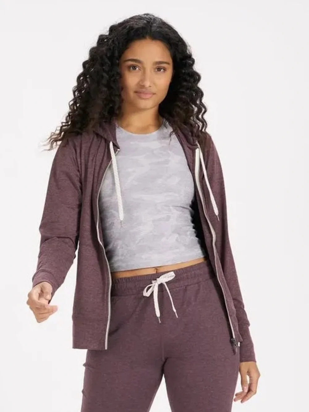 Vuori Women's Halo Performance Hoodie XL Smoked Plum Heather Burgundy Zip Up - Picture 4 of 15